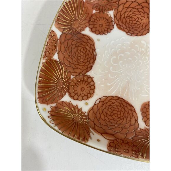 Genuine Kutani Japanese Handpainted Square Dish Bowl Chrysanthemum - Picture 5 of 9
